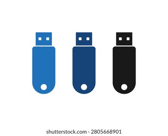 Three USB flash drives are shown in a row, two are blue and one is black, representing data storage.