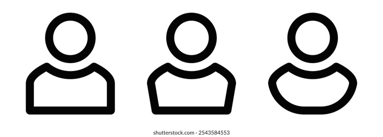 Drei Benutzerprofilsymbole im einfachen Gliederungsstil. Bearbeitbarer Strich.