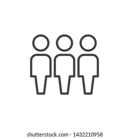 Three users line icon. Group of people linear style sign for mobile concept and web design. Work Group Team outline vector icon. Persons Crowd symbol, logo illustration. Vector graphics