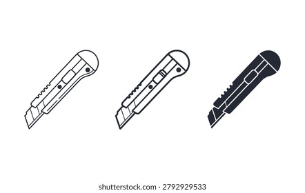 of three utility knives featuring various blade types for cutting tasks, perfect for tool collections and design projects.