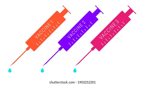Three vaccines to choose from. Flat vector illustration isolated on white.