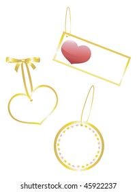 Three Valentine gift tags outlined with gold on white backgrounds