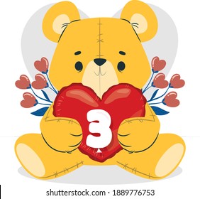 Three, Valentine's day, cute bear, and number.