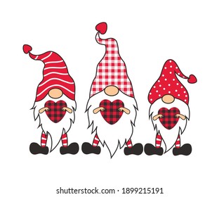 
Three Valentines Gnomes with heart. Holiday card. Vector illustration.