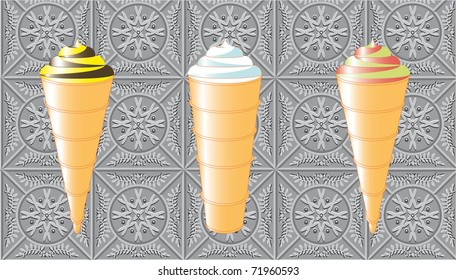 Three vanilla flavor cone ice cream