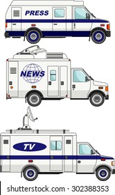 Three variants of the cars crew news, the press and television in a flat style