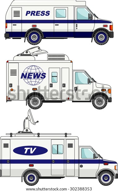 Three variants of the cars crew news, the press and\
television in a flat\
style