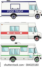Three variants of food trucks in a flat style