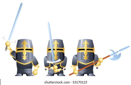 Three variants of knight in dark armor