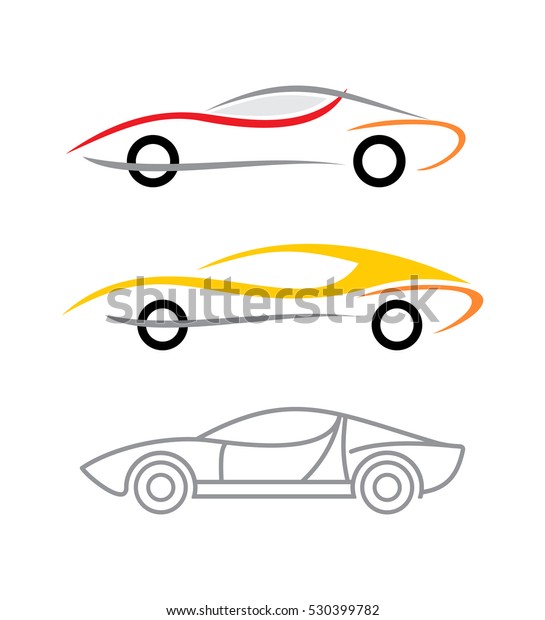 Three variants of modern car logo. Vector\
icons isolated on a white\
background.