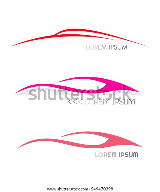 Three variants of modern\
car logo. Moving car images. Vector icons isolated on a white\
background.