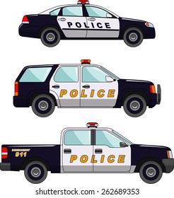 Three variants of the police car in a flat style