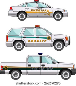 Three variants of the police car in a flat style