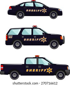 Three variants of the police car in a flat style