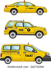 Three variants of the taxi car in a flat style