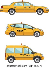 Three variants of the taxi car in flat style