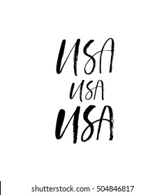 Three variation of USA lettering. Ink illustration. Modern brush calligraphy. Isolated on white background. 