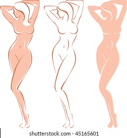 Three Variations Of Beautiful Nude Woman Silhouette