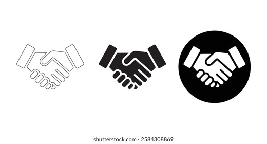 Three Variations of a Business Handshake Icon. flat, outline, and minimalist vector icons on a white background.
