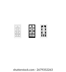 Three variations of a decorative arched window or door design.
