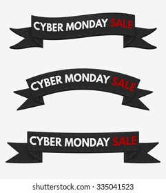 Three variations of decorative ribbons. Cyber Monday SALE. Vector, eps10
