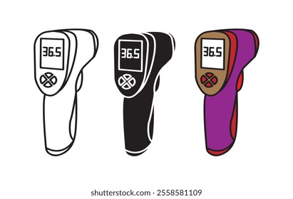 Three Variations of a Handheld Digital Thermometer Illustration