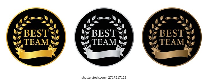 Insignia de ícono de tres variaciones para un premio al Mejor Equipo. Mejor equipo de iconos de Vector para los logros