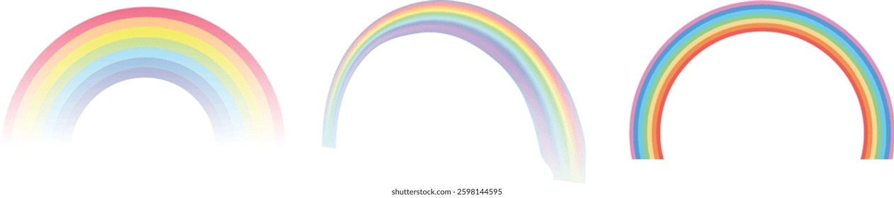 Three variations of the rainbow including various sized colorful bands.