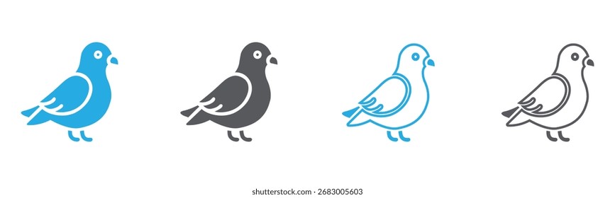 Três variações de um simples ícone de pombo.