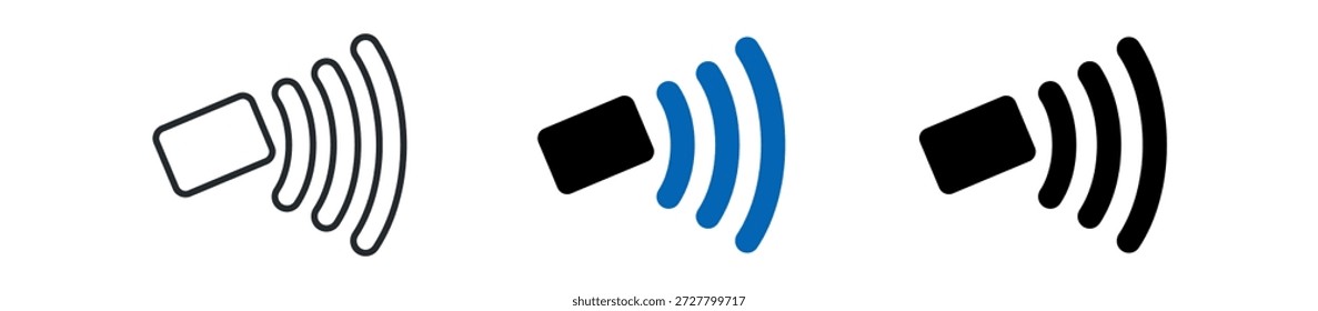 Tres variaciones de un icono de onda de sonido, mostrando diferentes estilos y colores, destacando temas de tecnología moderna.