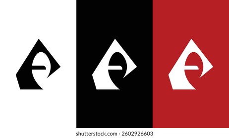 Three variations of a stylized letter 'A' logo. The first is black on white, the second is white on black, and the third is white on red.