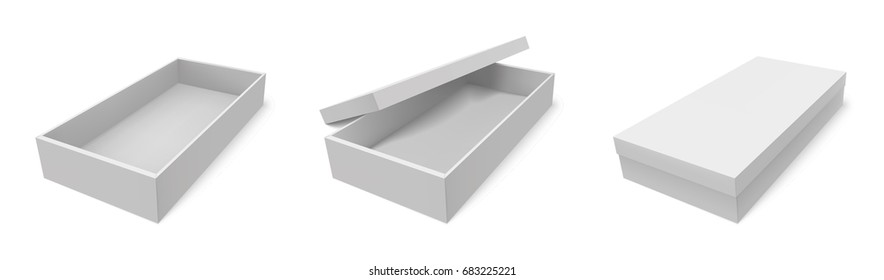 Three variations of white flat box. Isolated on white background. Eps10 vector.