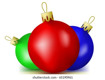 Three varicoloured christmas balls