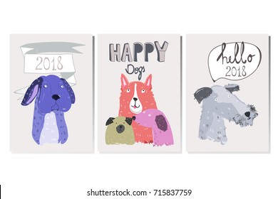 Three various cards with cute dogs. All cards are isolated