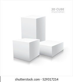 Three vector 3D cubes isolated on white background