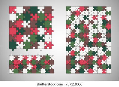 Three vector Abstract colorful background made from puzzle pieces.