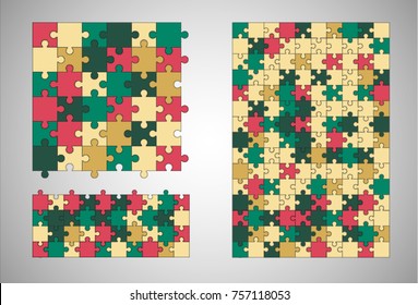 Three vector Abstract colorful background made from puzzle pieces.