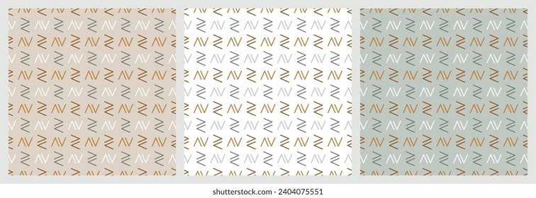 Three Vector Abstract Ethnic Seamless Patterns. Double Check mark. Boho pattern. Tribal Geometric Background. 