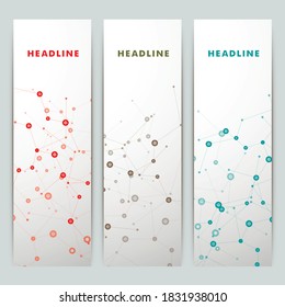 Three vector banner with a molecular structure
