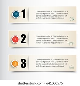 Three vector banner set for business infographics with icons.