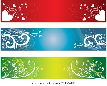 Three vector banners with clean sharp lines and swirls.