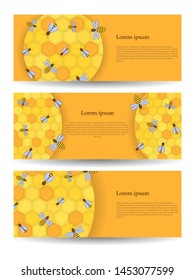 Three vector banners with honey and propolis objects. illustration for your design