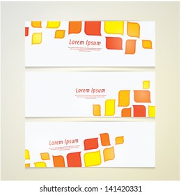 Three vector banners in retro design. Much space for your text or images. Ornamental abstract mosaic. Colorfully presentation, or element for your website.