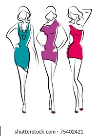 Three vector beauty girls