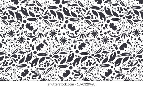 Three vector black silhouettes of flowers isolated on a white background.