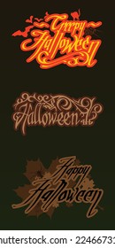 three vector calligraphic Halloween tags creepy Halloween, happy Halloween