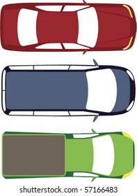 Three vector cars top view