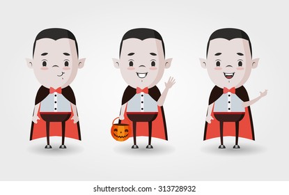 Three Vector Cartoon Boys in Halloween Costumes (Vampire)