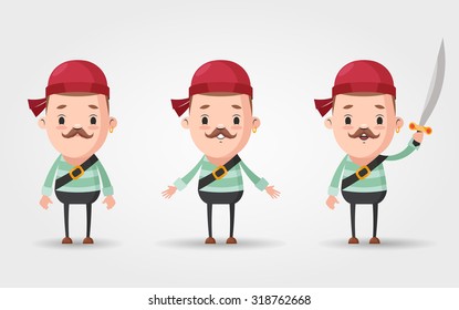 Three Vector Cartoon Boys in Pirate Costumes