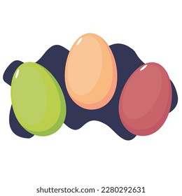 three vector easter eggs in beige, green, and raspberry colors, gentle tones